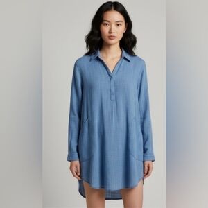 CP Shades Teton Linen Tunic Blue Long Sleeve Women's Medium